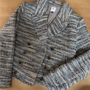 CAbi Blue and Gray Striped Jacket